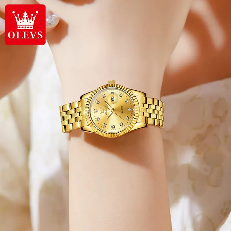 Olevs Luxury Gold Dial Gold-tone Ladies Watch | 5526